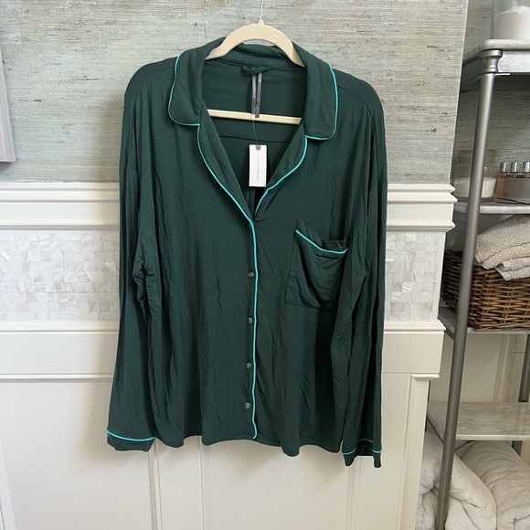 NWT new medium Anthropologie briar piped pajama top button down Holly green teal - Picture 3 of 17